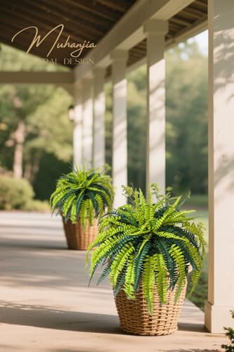 Muhanjia Polyester Artificial Boston Fern Bush,Set of 4,Fake Fern Hanging Plants UV Resistant that Look Real for Outdoors and Home Decor. (36" 4Pcs-Yellow Green) - color: Yellow Green