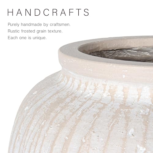 Oakrain Large Rustic Minimalist Vase, 11" Distressed Round Floor Vase for Home Decor, Farmhouse Decorative Centerpieces for Living Room Bedroom, Vintage White - color: Vintage White, size: 11" Dia