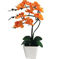 15" Tall Artificial Silk Phalaenopsis Orchid Flower Plant Pot Arrangements (Orange) - color: Orange