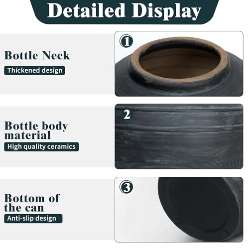 11" Blue Ceramic Vase, Rustic Farmhouse Living Room Home Decor | Artisan Handcrafted Large Ceramic Vase - size: 11Inch