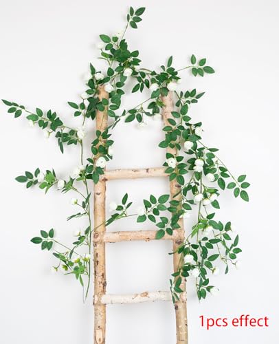 2PCS x 6FT Bendable Rose Vine Hanging Flower Garland Wildflower Floral Garland for Wall Decor Trellis Fence Home Room Decoration (White, 2pcs) - color: White, size: 2pcs