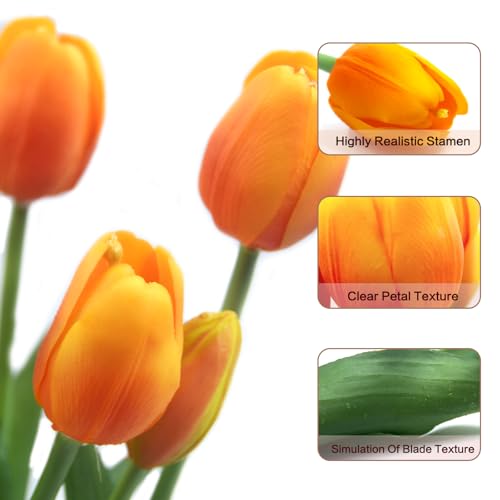 15pcs Artificial Tulips Flowers, Fake Tulips Real Touch, Faux Latex Bouquets, for Party Wedding Home Room Decoration (Orange) - color: Orange, size: 15.75in