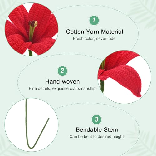 M METERXITY 1-Pack Crochet Flowers, Knitted Artificial Wool Lily for Mother's Day/Wedding/Birthday/DIY Decor, Handmade Knitted Flowers [Red] - color: Red