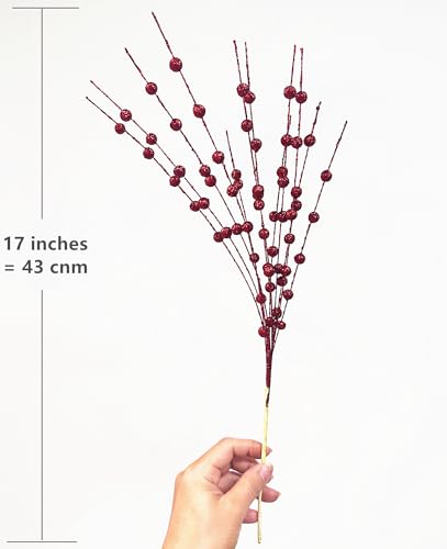 PASYOU Artificial Glitter Berry Stem Ornaments, Bright Berries Decorative Bead Sticks Glittery Twigs Picks Branches for Home Christmas Tree Holiday Wedding Party Vase Decor 17 Inch Red 10 Pack - color: Glitter Berry Sticks - Red 10 Pack