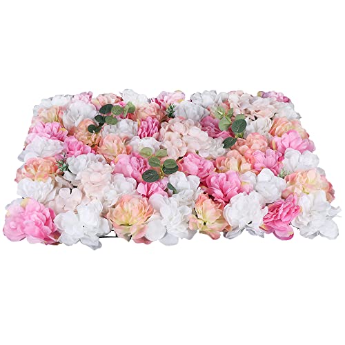 12 Pcs Artificial Flower Wall Panels 60x40cm Silk Hydrangea Wall Panel Flowers, Rose Wall Panel Artificial Flowers Wall Decor 3D Flower Wall Panel Silk Flowers - color: Champagne Powder + Eucalyptus
