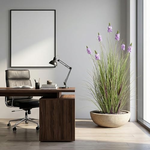 Artificial Plants Indoor Tall Grass Plants with Lilac Flower 47.2InTall Artificial Ornamental Grass Green Onions Outdoor Fake Plants with Black Pot Home Office Decorative (1 Pack,Purple) - color: 1.2m Purple1