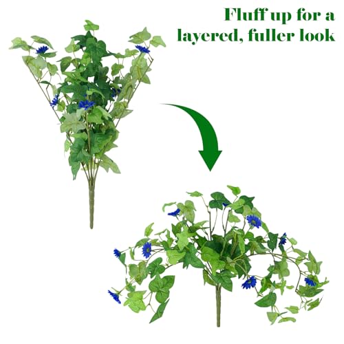 Krissing 3 Pcs Artificial Flowers for Outdoors UV Resistant Fake Greenery Plants with Daisy Flowers for Outside Planters Porch Window Box Home Decor (Blue, White) - color: Blue+white, size: 3