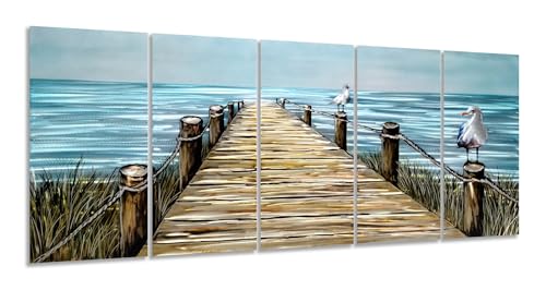 YHSKY ARTS Beach Metal Wall Art - Handcrafted Rustic Bridge Sculpture Set for Home Decor - color: Beach Art, size: 64x24IN