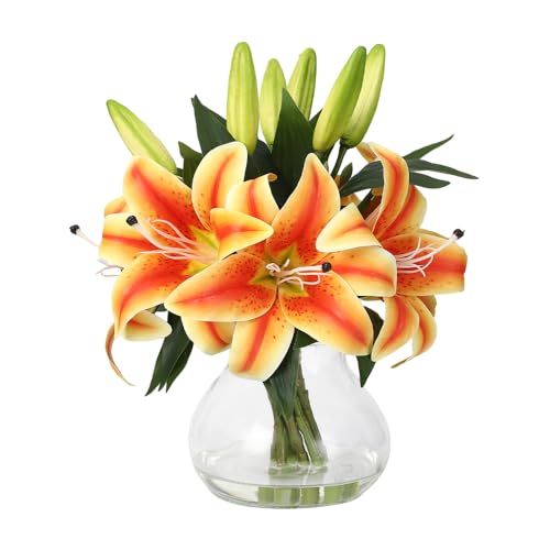 GarveeHome Artificial Lily Flower, Faux Lily Flowers Stems for Vase, Silk Fake Flowers for Home Table Office Wedding Party Decor (Orange and Yellow) - color: Tiger Lily ,Orange and Yellow