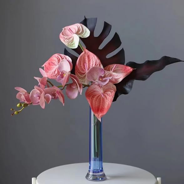 Rikyo 5 PC 24inch Artificial Anthurium Lily Flowers Permanent for Home Decor Bouquet and Green Leaf for Home Bridal Wedding Festival Party,Store Decor Small Flower Bouquet Accessories (Pink) - color: Pink