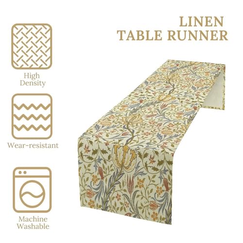 William Morris Style Table Runner for Table Decor, Art Vintage Botanical Flower Rustic Floral Printed for Kitchen Dining Room Living Room Farmhouse Party Holiday Decorate 13" x 48" - color: William Morris_19, size: 13"W x 36"L (Pack of 1)