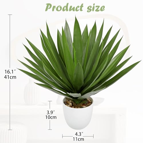 Fake Agave Plants 16 inch Tall Artificial Yucca Plants in White Pot Faux Agave Plant Realistic Fake Plant for Home Decor Office Table Living Room Desk Bathroom Dining Centerpieces Balcony Decor - color: Agave Sisalana