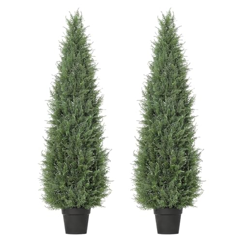 2-Pack 3FT Artificial Cedar Spiral Topiary Trees, UV Resistant Outdoor Fake Potted Plants for Porch, Patio, Wedding, Garden Decor, Realistic Faux Boxwood 3FT - size: 2ft 11in