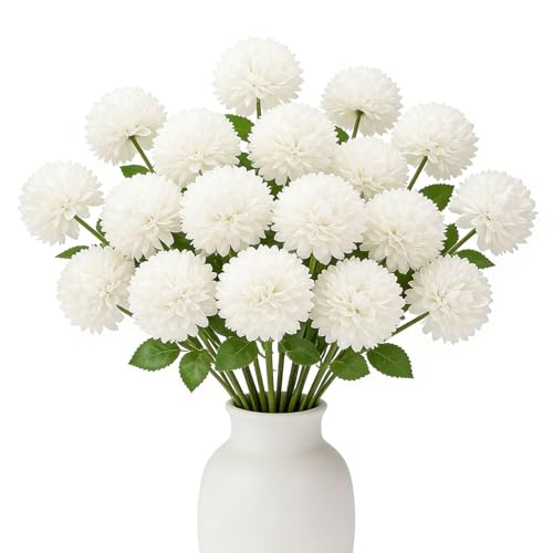 Floweroyal 12pcs Artificial Chrysanthemum Ball Flowers Silk Hydrangea Bridal Wedding Bouquet for Home Garden Party Office Coffee House Decoration (Cream White) - color: White-12pcs