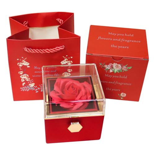Romantic Gifts for Her Rose Ring Box Jewelry Box Artificial Flowers Eternal Rose Box Anniversary Wedding Valentines Day Christmas Birthday Thanksgiving Gifts for Mom Wife Girlfriend Women - color: Red