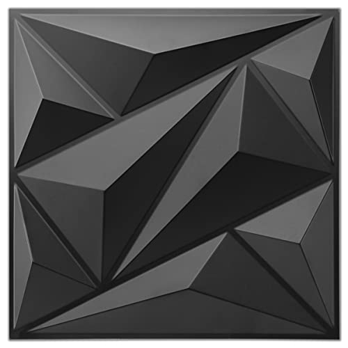 Art3dwallpanels 33 Pack 3D Wall Panel Diamond for Interior Wall Décor, PVC Flower Textured Wall Panels for Living Room Lobby Bedroom Hotel Office, Black, 12''x12'' Cover 32.Sq.Ft. - color: Black, size: 33 Pack