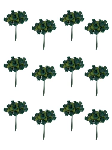 Hunter Green Artificial Silk Flower Roses - 12 Mini Bouquets of 12 Rosebuds, 144 Rosebuds Total, St. Patrick's Day, St.Paddy's, Wedding, Reception, Favors, Wreath, Event Decorations, Arts and Crafts - color: Hunter Green