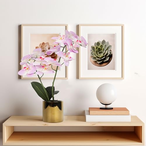 17" Artificial Orchid Flowers Potted, Realistic Faux Light Pink Orchids in Pot for Bathroom Kitchen Home Office Living Room Table Decor Indoor Outdoor - color: Light Pink