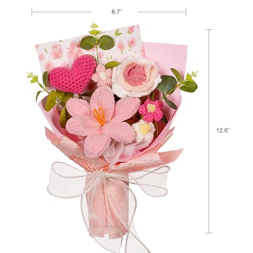 Crochet Flowers Bouquet - Crochet Tulips Roses Love Heart Daisies Knitted Flowers for Valentine's Day Anniversary Wedding Engagement Mother's Day Birthday Gifts Home Décor, Pink - color: Z: Pink - Love Heart
