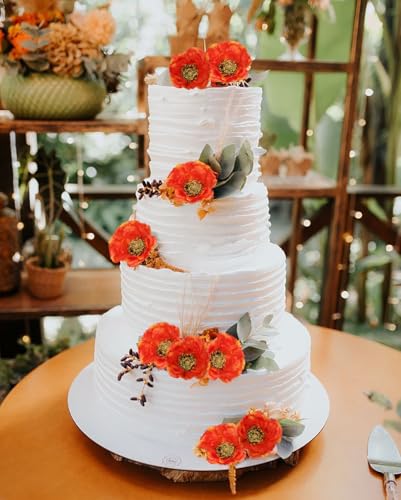 6PCS Orange Poppy Flowers Artificial 30 Heads 26.77in Faux Poppy Flowers Silk Flowers with Long Flocking Stems Flowers for Wedding Party Home Office Decoration(Orange) - color: Orange Red