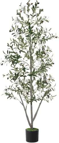Olive Trees Artificial Indoor, 7FT Tall Faux Olive Tree with Moss and Planter, Artificial Plants Indoor with Realistic Silk Leaves and Lifelike Fruits, Fake Tree for Home Office Living Room Decor - size: 7ft