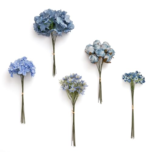 Ling's moment Artificial Greenery Stems Box Set, Faux Greenery Picks for DIY Bridal Bouquets Wedding Floral Arrangement Table Centerpieces, Navy Blue & Dusty Blue - color: Filler Flower Combo- Navy Blue & Dusty Blue