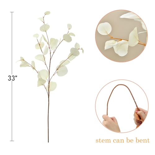 3 PCS Artificial Eucalyptus Stems Long 33" Fake Eucalyptus Leaves Branches for Vase Home Wedding Party Decorations, Cream White - color: Cream White*3
