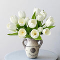 ZYTUYO 20 PCS Fake Tulips White Artificial Flowers 13" Real Touch Tulips Mix Tulip Bulbs Wedding Bouquet for Xmas Home Spring Flower Decor New Year Easter