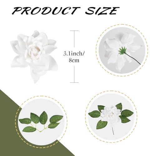 IPOPU 25PCS Gardenia Flowers Artificial 3.15’’ Foam Fake Rose Heads White Faux Gardenia Flowers with Stems for Wedding Bouquet Bridal Shower Party Home Floral Arrangements(White) - color: White