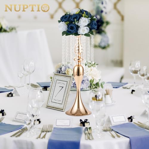 NUPTIO Artificial Flower Centrepieces for Tables - 2 Pcs 9.5in Diameter Navy Blue & White Fake Flowers Roses Balls - Silk Faux Rose Arrangement for Wedding Party Centerpiece Table Decorations - color: Navy Blue & White, size: 2 Pcs