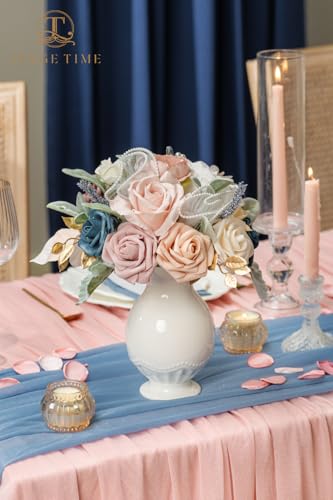 TINGE TIME 9 Inch Artificial Bridal Bouquet, Cascading Wedding Bouquet for Wedding Ceremony and Anniversary (Dusty Rose & Navy Blue) - color: Dusty Rose & Navy Blue