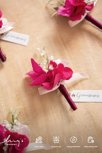 Ling's moment Boutonniere for Men, 6pcs Groom Groomsmen Boutonniere, Artificial Flowers for Wedding Decor/Prom/Homecoming, etc.Blush Hot Pink - color: Pk-blush & Hot Pink