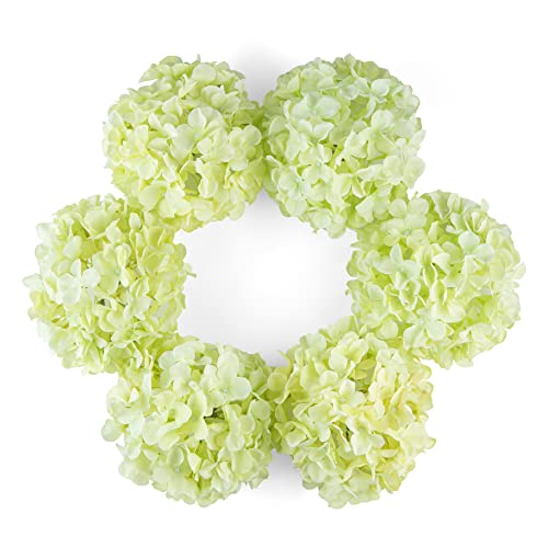 DuHouse Artificial Bigger Silk Hydrangea Flower Heads with Stem Fake Green Hydrangea Flowers for Wedding Home Garden Centerpiece Pack of 6 - color: Green