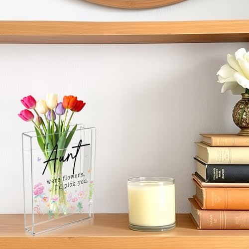 Aunt Book Flower Vase Mothers Day Birthday Thank You Gifts for Aunt from Niece Nephew If Aunt were Flowers I'd Pick You Cute Acrylic Book Shaped Vase Decor for Home Office Table Shelf Vase 3802 - style: Art Deco