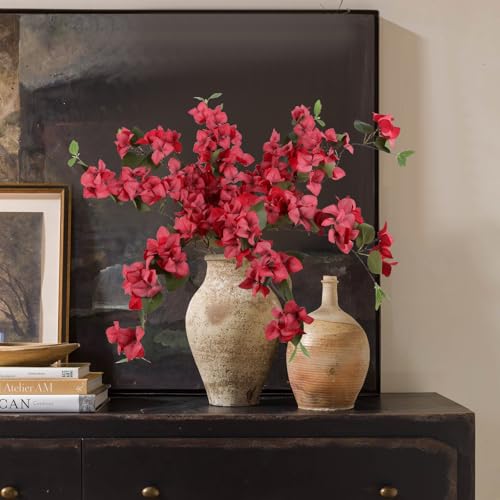 Red Faux Bougainvillea 8 PCS Realistic Artificial Bougainvillea Silk Flowers 29.9" Long Stem Flowers for Tall Vase Home Wedding Centerepieces Decor (Red) - color: Red