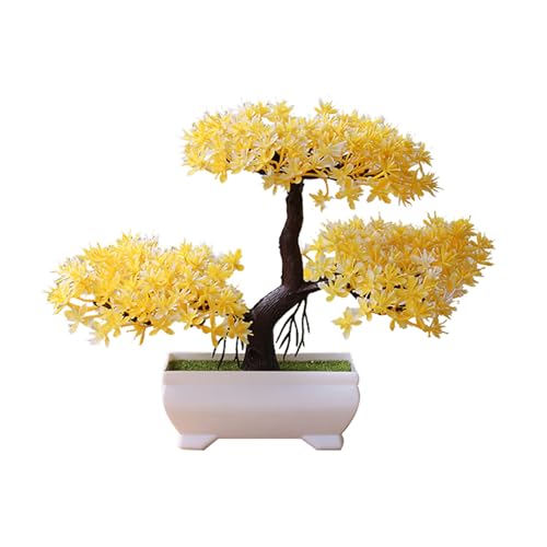 Talent Star Artificial Bonsai Tree Juniper Faux Plants Indoor Small Fake Plants Decor with Pots for Home Table Office Desk Bathroom Shelf Bedroom Living Room Farmhouse Decorations Wedding Tabletop Ye - color: Yellow