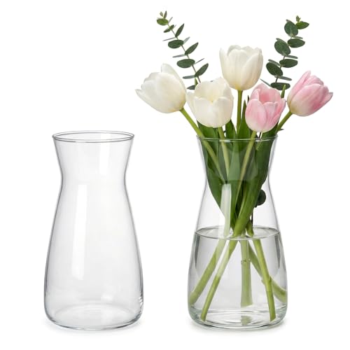 8 inch Flower Vase,Set of 2 Glass Vases for Flowers,Clear Glass Flower Vase for Centerpieces Table,Flower Bouquet Decoration,Wedding Decor Gift,Birthday,Living Room,Dining Table - color: Clear