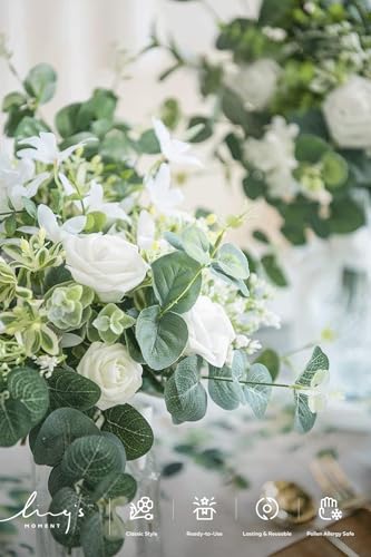 Ling's moment Artificial Plants Eucalyptus Leaves Branches Bouquets,19Pcs 17.5" Tall Hanging Fake Greenery Filler w/Stems, Realistic Texture Decor for Wedding Table Centerpieces, Outdoor/Room/Office - color: Grn- Viridity