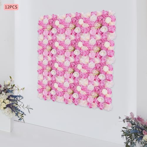 12Pcs Artificial Flower Wall Panel 15" X 15" Flower Wall Decor Backdrop Panels Floral Backdrop Wall Faux Flower Panel for Home Party Wedding Photo Backgdrop Decor (Pink, White, Deep Pink) - color: Pink, White, Deep Pink