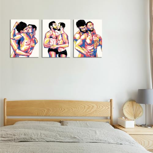 Sexy Men Gay Wall Art Canvas Paintings Colorful Nordic Sexy Home Wall Decoration Poster for Living Room Bedroom Wooden Inner Framed Ready to Hang-12x16 inch x 3pcs - color: Art08, size: 12x16x3pcs
