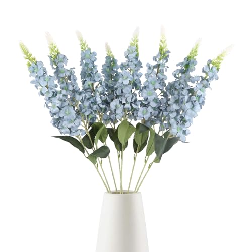 IPOPU 8PCS Dusty Blue Snapdragon Artificial Flowers Delphinium Artificial Silk Flowers Hyacinth Fake Flowers for Wedding Home Outdoor Party Floral Arrangement Centerpiece Table Decoration (Dusty Blue) - color: Dusty Blue