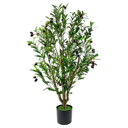 Artificial Olive Tree Plant, 37" Indoor Outdoor Fake Olive Potted Tree Faux Greenery Plant with Lifelike Fruits for Home Living Room Kitchen Ooffice Porch Front Door Cafe Garden Decor - color: F-37in