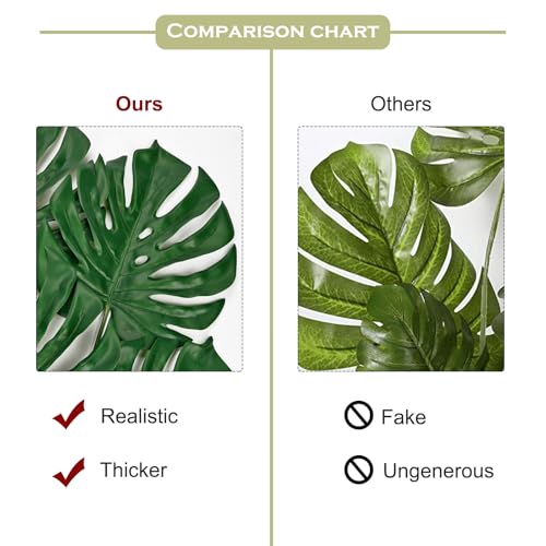DILATATA 6 Pack Artificial Monstera Leaves with Long Stem for Vase - Fake Tropical Plants Palm Leaves Realistic Philo Turtle Leaves for Home Wedding Party Decor - Medium - color: Medium Monstera#pe 6pcs