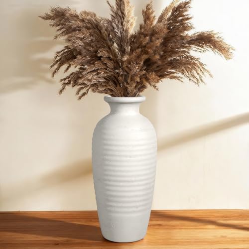 14.4" Vintage Tall Ceramic Vase, Farmhouse Modern Living Room Decor | Textured Surface Flower Vase for Home Decor,Large Ceramic vase Perfect for Living Room, Gift for Housewarming - size: 14.4In