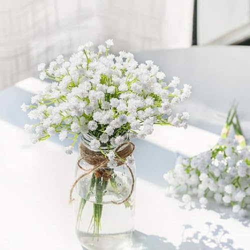 ABAJI Tiny Babys Breath Artificial Flowers Gypsophila Real Touch Flowers for Wedding Party Home Garden Decoration 12 inch in Length Very Small and Short - color: White, size: 12 PCS