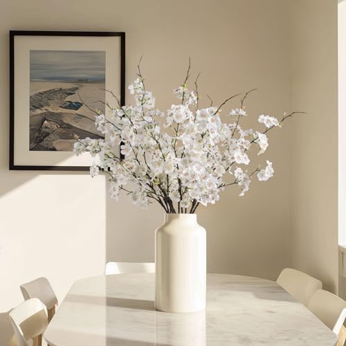 Artificial Cherry Blossom Branches 27.6In Silk Cherry Blossom Branches Long Stem Artificial Flowers for Tall Vase, for Home Decor, Spring Decor,Weddings Decor, Party&Festival Gifts 12PCS,White - color: 12pcs White