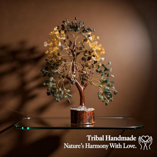 ANAYA AGATE Money Wealth Crystal Tree Set with Tree of Life Citrine, Pyrite, Tiger Eye & Green Aventurine, Chakra Healing Gemstone Trees for Prosperity, Success, Good Luck & Positive Energy - color: Money Wealth Golden Wire