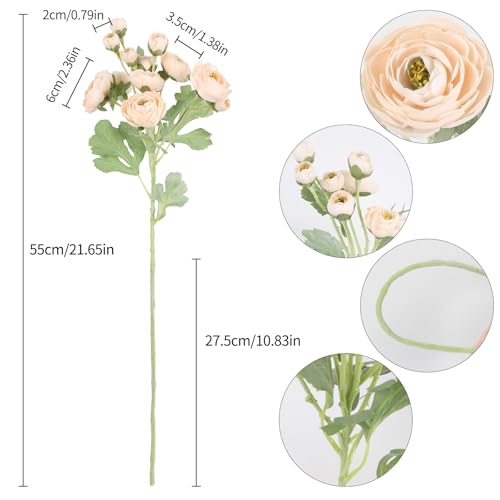 IPOPU 5pcs Fake Peonies Artificial Ranunculus Flowers 60Heads Champagne Silk Flowers 21.65" Artificial Flowers Bulk for Wedding Floral Arrangements Home Table Centerpieces Decor (Champagne) - color: Champagne