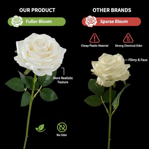 100 Pcs White Rose Artificial Flowers Bulk, Ivory Silk Fake Roses with Long Stem for Wedding Decoration, Bridal Bouquets, DIY Flower Wall, Party Table Centerpieces, Home Decor - color: Ivory