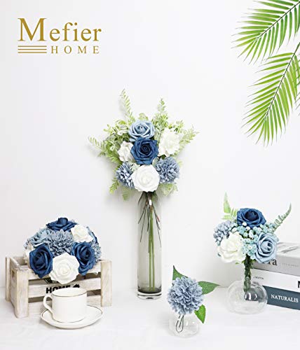 Artificial Flowers Combo Delicate Elegant Dusty Blue Mixed Flowers with Stem for DIY Wedding Bouquets Centerpieces Baby Shower Party Home Decorations - color: Elegant Dusty Blue